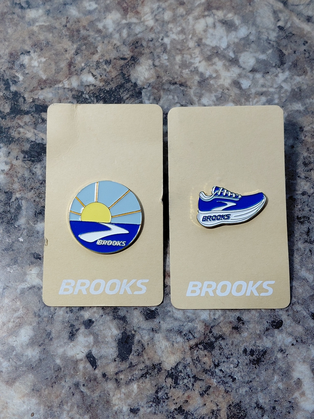 Brooks Running Sunny Road and Running Shoe Collectible Lapel Pins Set of 2